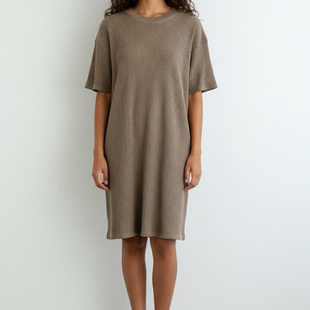 Electric & Rose Tan Waffle Knit Mini Shirt Dress Large